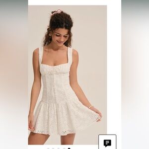 NWT For Love & Lemons WHITE DAISY EMBROIDERED EYELET BOW MINI DRESS Size M